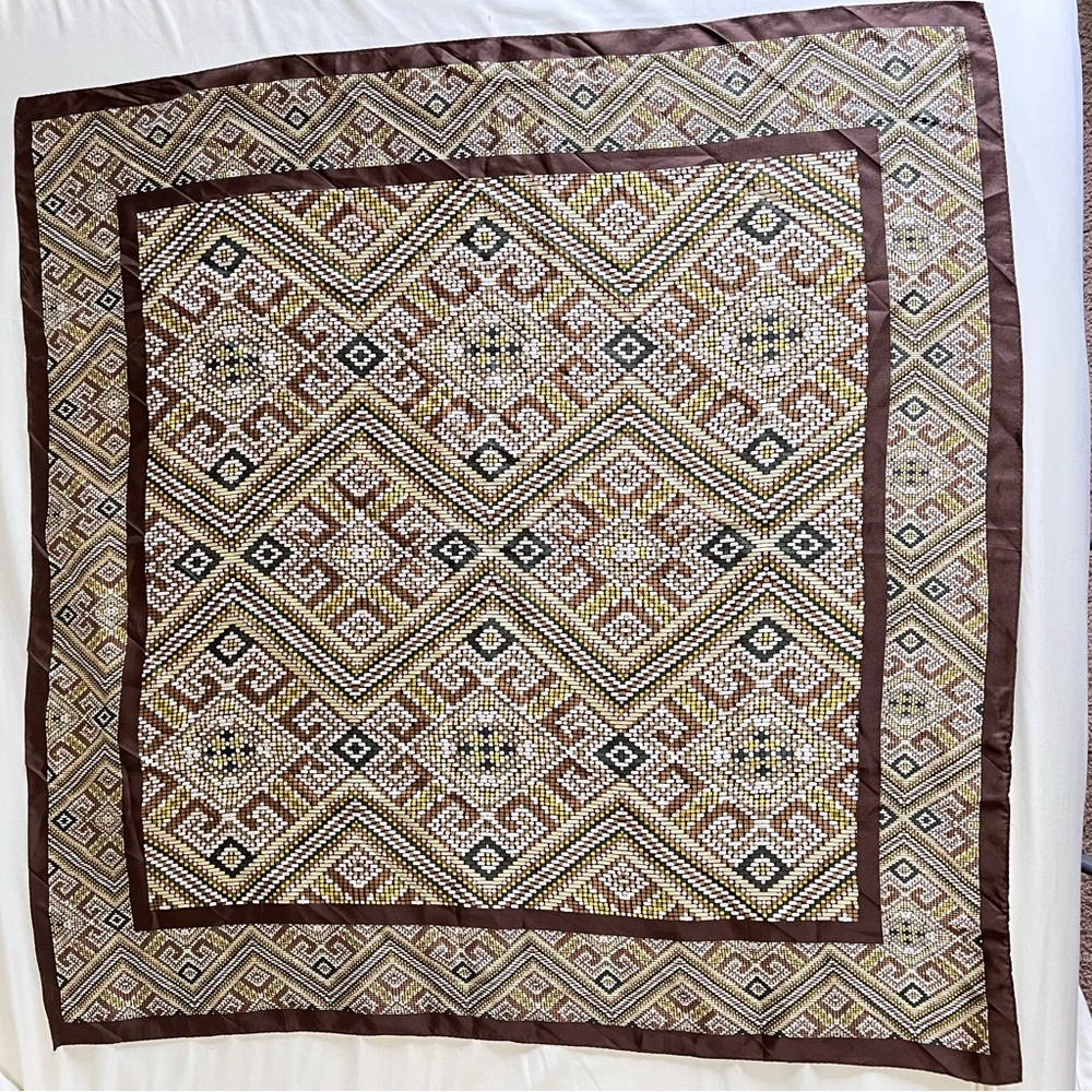 Adrienne Landau Studio Silk Scarf Brown Geometric 34” Square